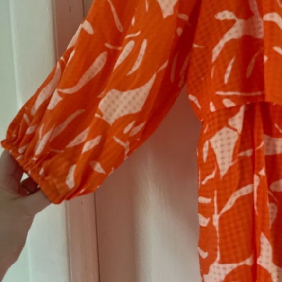 Who What Wear Orange Printed Tiered Dress with Balloon Sleeve SZ. L - Picture 4 of 6